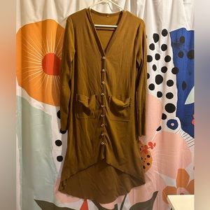 Soft, lightweight long brown cardigan sweater